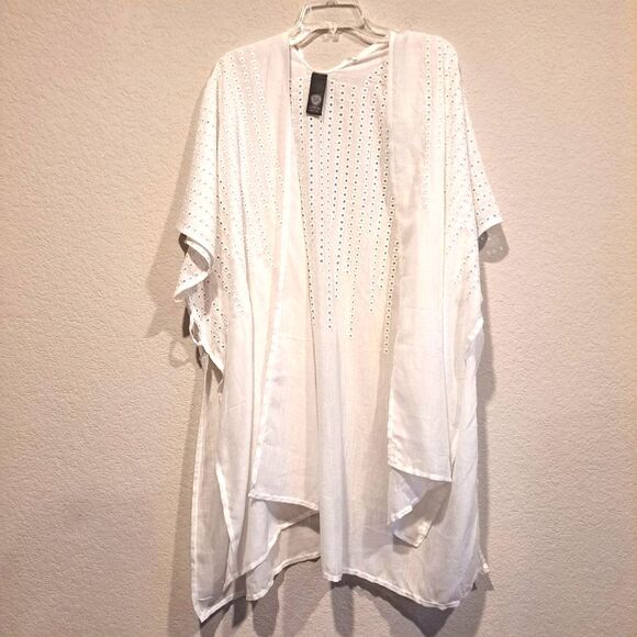 Vince Camuto White Kimono Swimsuit Cover-Up Flowy Square Cut-Outs One Size O/S - Picture 1 of 7